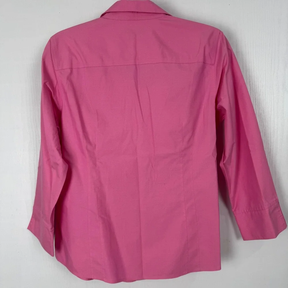 Foxcroft NYC Heritage Pink Button Up Shirt 3/4 Sleeve Non Iron‎ Women Top Size 4